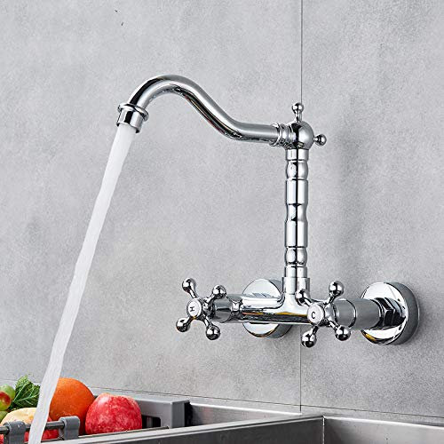 VejiA Rubinetto per lavabo Doppia Maniglia Miscelatore Doppio Comando Montaggio a Parete Acqua Calda e Fredda per rubinetti lavandino del Bagno