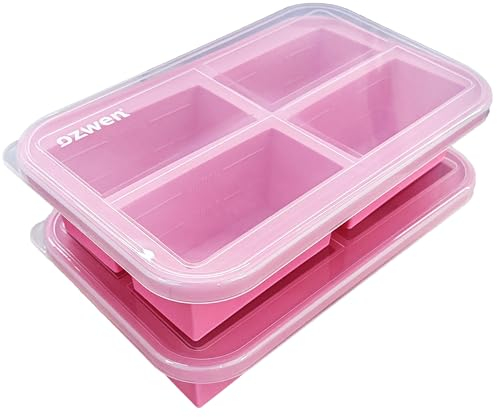 Ozwen 1-Cup Extra Large Silicone Soup Freezer Tray with Lid, Meal Prep with Souper Freezer Food Cubes Container, Baby Food Freezer and Storage Moulds for Sauce & Broth & Leftover Etc. (2-Pack, Pink)