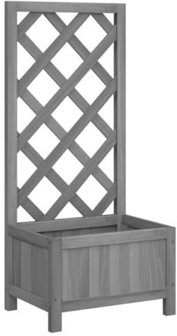vidaXL Jardinière avec Treillis, Lit Surélevé, Bac à Fleurs, Pot de Plantes, Boîte à Fleurs Jardin Patio Terrasse, Gris Bois Massif de Sapin