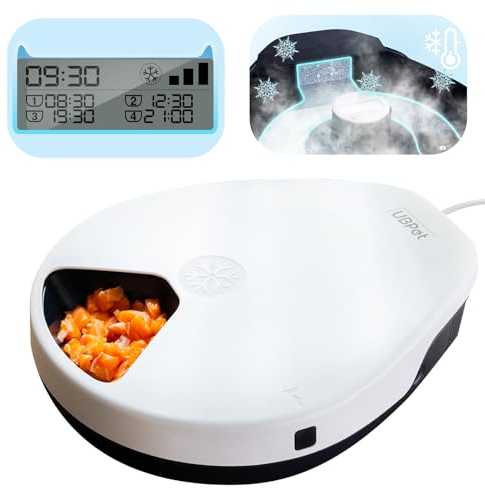 Distributeur Croquettes Chat Automatique avec Réfrigération - Nourriture Humideavec, Technique de Réfrigération Frigorifique, Fonction de Chronométrage Distributeur de Croquettes pour Chat,5 Portions