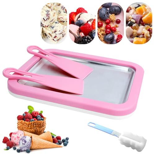 JOLIGAEA Eisplatte zum Eis Machen, Eisplatte Eis Rolls zum Eis Machen DIY, Ice Cream Machine rolls maker mit 2 Spateln, Edelstahl Eiscreme Maker für Sorbet, Frozen Yogurt, Gelato - 17,5 x 22,5 cm