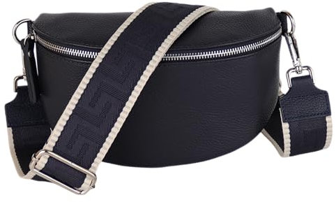 MIRROSI® Bauchtasche Damen, Echtleder, Made in Italy, Umhängetasche, Brusttasche, Crossbody Bag (1 Tasche & 2 Gurte) (Navy (Uni), Große Tasche (28x18x9cm))