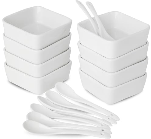 UIBFCWN 8 x Bols à Sauce en Céramique avec Cuillère, Bols à Trempette, Bols à Sauce Soja, Bols à Sushi, Bols à Epices Pour Amuse-Gueules, Bols à Confiture, Petits Bols de Service pour La Préparation