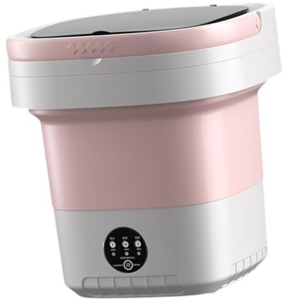 perfk Faltbare Mini Waschmaschine Reisewaschmaschine Washing Machine 12L, Tragbare Leise Elektrische Kleine Waschmaschine für Wohnmobil, Unterwäsche, Camping, Wäscherei, Wohnung, Rosa