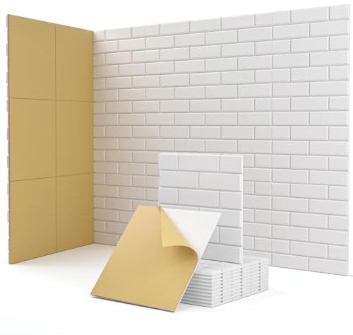 Acoustic Panels Self-adhesive, 18 Pcs Brick Sound Absorbing Panels, Recording Studio, Bedroom, Gaming Room, Living Room, Decorative Acoustic Tiles for Walls, Doors 11.8 X 11.8 X 0.4 White