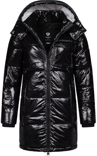 Ragwear Warmer Damen Wintermantel Shiny Steppmantel aus glänzendem Material mit Kapuze Roobie Long YOUMODO XS-3XL