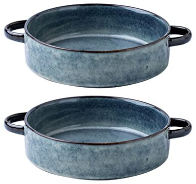 BGFYUSF Küche Teller Sets Doppel Ohr Teller Keramik Suppenteller Tiefer Teller Home Gemüse Teller Frühstücksteller Retro Große Schüssel Teller Keramik Flache Teller Set，B2pcs