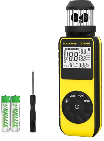 Cup Anemometer Testo, Digitales Windmesser Windmessgerät mit 360°Windrichtung, Windgeschwindigkeitsmesser Messen 0.7~42m/s Luftgeschwindigkeit Kompass, Temp(℃/℉), MAX/AVG HVAC, Boot Segeln, Schießen