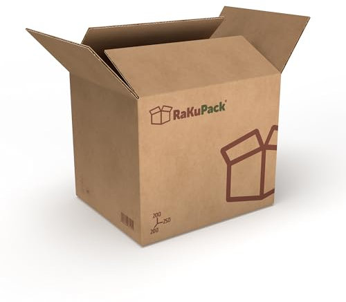 RaKuPack Versandkarton 100 Stück Faltkarton 250x200x200mm Innenmaß (25x20x20cm) Verpackungskarton bedruckt Warensendung Karton braun Faltschachtel Paket Versandschachtel Kartonage verschiedene Größen