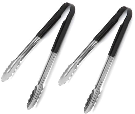 Chabrias Ltd 2-Pack 12 Utility Kitchen Tongs – Black Colour-Coded Stainless Steel, Non-Slip Vinyl Grip, Dishwasher Safe Cooking & Serving Tongs (12 inch / 30 cm)