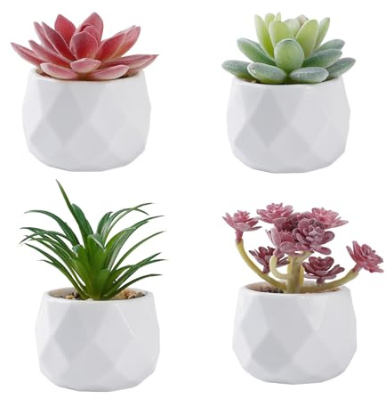 YRYUNRUI Artificial Succulent Plants in Pots Set of 4, Decorative Artificial plants Indoor, Mini Recyclable Faux Plastic Plants for Shelf Bedroom Balcony Office Windowsills Kitchen Decoration