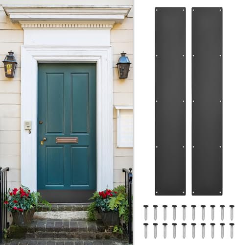 sourcing map 2pcs Door Kick Plate, 6 x 34 Inches Aluminum Kick Plate Door Plate, 1.5mm (1/16 Inch) Thickness, for Exterior Front Door or Back Door, Black