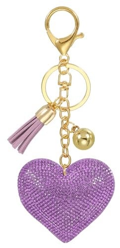 PATIKIL Rhinestone Keychain, Heart Shape Keychain Bling Keychain Accessories for Women, Cute Crystal Tassel Key Chain Purse Charm for Keys Handbags, Violet