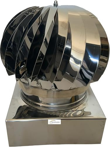 SERVICEWEBSHOP | Comignolo Girevole in Acciaio Inox AISI 304 con Cuscinetti a bagno d’olio, Cappello Eolico per Canne Fumarie e Camini, Base Quadrata Attacco Femmina (CM 32x32)