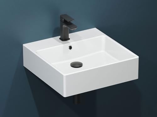 Aqua Bagno, Eckiges Waschbecken mit dünnem Rand, hochwertige Keramik, weiß, 50 x 50 cm