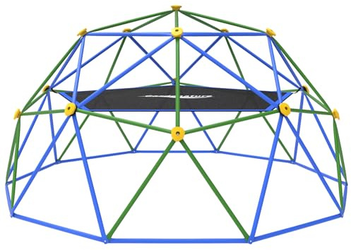 Gardenature 10FT Climbing Dome with Hammock, Outdoor Jungle Gym for Kids, Geometric Dome Climber Supporting 880 Lbs Anti-Rust Metal Outdoor Play Structure ASTM Approved Blue & Green