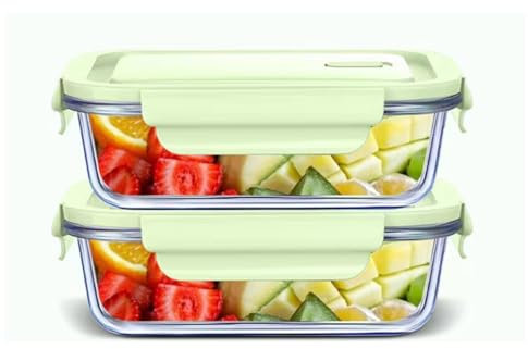 Food Preparation Box, Kitchen Storage Box, Food Storage Container, Glass Storage Jar with Sealed Lid, Bento Box, Student Large Capacity Lunch Box for Microwave, Oven, Refrigerator, Dishwasher (1040ml)