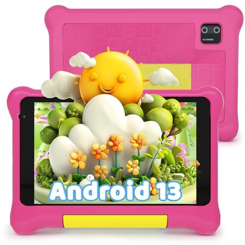Freeski 7 Inch Android 13 Kids Tablet, 5GB+32GB(128GB Expandable), 1024x600 HD Screen,2500mAh, 0.3MP+2MP Dual Camera, Parental Controls, Tablet for Kids with Shockproof Case(Pink)