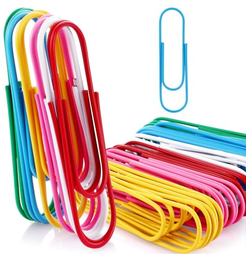 LOLYSIC 90 Stück Büroklammern Groß, 100 mm Bunt Büroklammern | Helle Vinylbeschichtete Jumbo Büroklammer für Papiere Schule Bürobedarf ( Rot, Gelb, Blau, Grün, Weiß, Rosa )