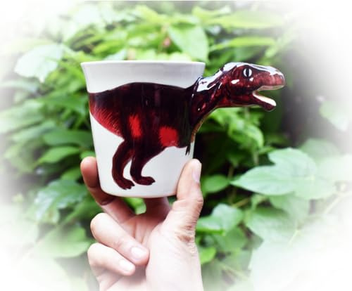 Dinosaur 3D Handle Coffee Mug, Unique Novelty Tea Cup for Dino Lovers, Gift for Kids & Adults, Birthday, Christmas, For Him-Her, Office Mug and Home Decor (T-Rex: Dark)