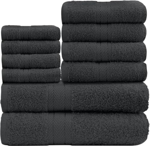 GC GAVENO CAVAILIA 10-Piece Towel Bale Set - Soft & Absorbent 450 GSM Bathroom Towels - Includes 2 Bath Towels, 4 Hand Towels, 4 Face Cloths - Premium Quality, Machine Washable - Charcoal