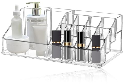 Clear Acrylic Lipstick Holder, Makeup Organizer with 14 Compartments | Clear Acrylic Lipstick Organiser, for Lipsticks,Eyeshadow Desktop Makeup Storage, Made From High Quality Acrylic