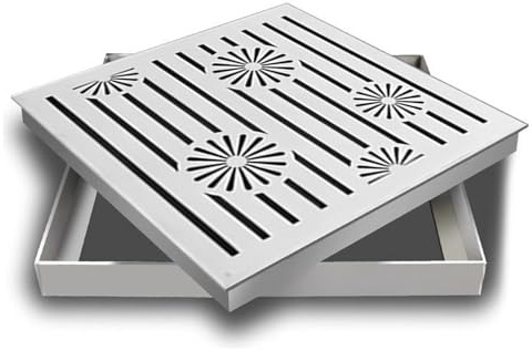 Chiusino Pozzetto Esterno, Pavimento Quadrato, Fori a Doppia Fila, Griglia di Scolo in Acciaio Inossidabile 304 per Vialetti, Pavimentazioni e Cortili in Cemento(30x20x3cm/12x8x1.2in)