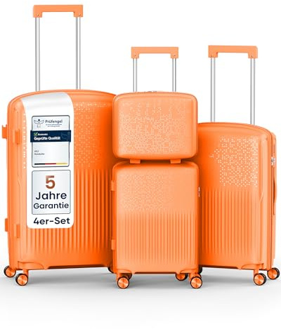 4FLY Leichter Hartschalen-Reisekoffer Set 4-teilig (S/M/L/XL) – Koffer Set mit TSA-Schloss, 4 Spinner-Doppelrollen & Aluminium-Teleskopgriff, Set mit Beauty Case, Handgepäck & Aufgabegepäck