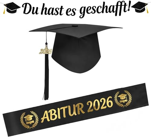 Abi 2026 Deko,Abitur 2026 Schärpe mit Absolventenhut,Bachelor Hut,Abitur | Geschenke,Du Hast es Geschafft Abschluss Deko Banner,Herzlichen Glückwunsch Girlande,für Abschlussfeiern Graduation Party