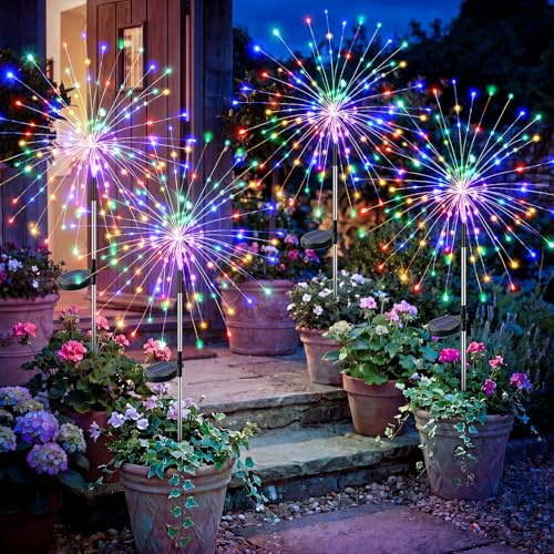 btfarm Solarlampen für außen, 4 Stück 120 LED Solarstecker Garten 8 Modi | Wetterfest Gartendeko Pusteblume Solarleuchten für Außen Garten Balkon Terrasse Blumenkästen Hof Deko(Farbig)