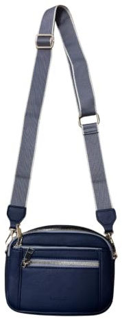 Lorenz Leichte Crossbody-Tasche mit mehreren Taschen für Damen, mattes Polyurethan, verstellbarer Riemen, doppelte Reißverschlusstaschen vorne, Alltags-Reisetasche, 19 x 15 x 8 cm, navy, Einheitsgröße