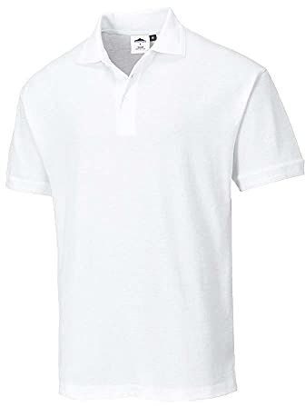 Portwest B210 Naples Mens Polo Shirt Short Sleeve Pique Knit Polycotton Corporate Workwear Uniform UPF 40 Plus UV Protection Rib Collar Cuffs Twin Stitched Seams, White, S