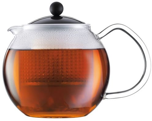 Bodum Assam Tea Press with Glass Handle and Coloured Plastic Lid, 1.0 L/34 oz - Black