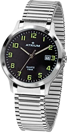 Atrium Herren Armbanduhr Edelstahl Analog Quarz mit Datum Anzeige und Edelstahl Zugband Flexband Silberfarben A12-51