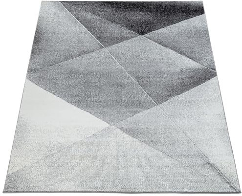 Paco Home Designer Teppich Modern Geometrische Muster Kurzflor Grau Schwarz Weiß Meliert, Grösse:120x170 cm