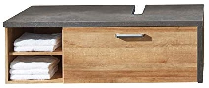 trendteam smart living - Bay - Waschbeckenunterschrank - Eiche Riviera/Beton dunkel - Badschrank hängend mit Schublade (Unterflurauszug) und 2 offenen Fächern - (BxHxT) 123 x 39 x 53 cm - kratzfest