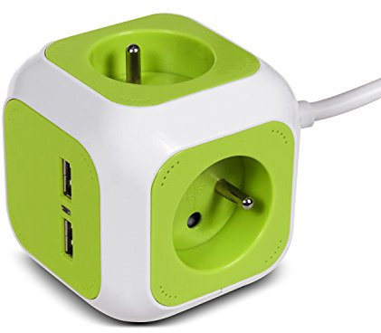 Green Blue Ladrón MagicCube con 4 enchufes y 2 Puertos USB, enchufes con Puesta a Tierra Tipo E francés