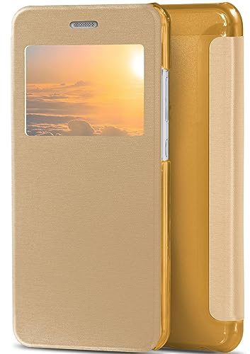 moex Praktische Handyhülle mit Sichtfenster passend für Huawei P10 | Starker Komplettschutz - elegant, besonders dünn und sicher, Gold