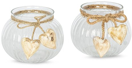 levandeo 2er Set Windlicht B x H xT: 13x10x13cm Glas Rund Teelichthalter Deko Herzen Kerzenhalter