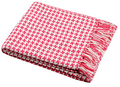 Alphadeco Plaid Picabo - Webmuster Hahnentritt Decke 130x150cm - Überwurf aus weicher Baumwolle (Plaid Rot - 130x150)