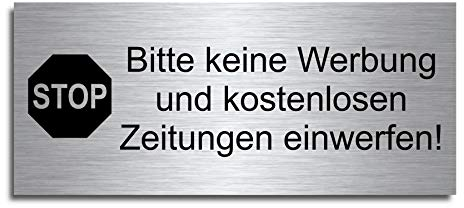 Echtes Edelstahl Türschild Briefkasten-Schild | Größe: 8x3,5 cm Bitte keine Werbung oder kostenlose Zeitungen | (D18)