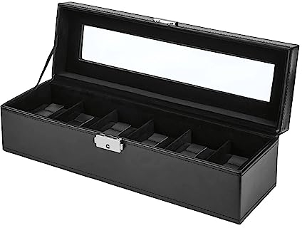Uhrenbox Uhrenkasten mit Glasdeckel Uhrenkissen Watchbox mit 6 Gitter