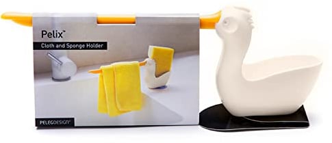PELEG Design Pelix Porta Estropajo y Bayeta con Ventosa – Soporte Estropajo Fregadero 2 en 1 – Organizador Fregadero Cocina, Accesorio de Cocina Original
