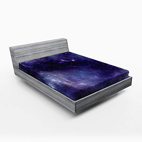 ABAKUHAUS Aubergine Spannbetttuch, Himmel, Weltall, Sterne Gloomy, Soft Dekorativer Stoff Bettwäsche Rund-um Elastischer Gummizug, 160 x 200 cm, Dunkel Violett und Schwarz