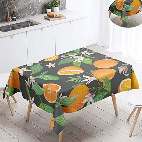 FANSU Tischdecke Wasserdicht Tischwäsche, Rechteckige Wasserabweisend Abwaschbar 3D Obst Tischtuch Draussen Küchentischabdeckung für Outdoor Garten Küche Dekoration (140x200cm,Orange Blütenblätter)