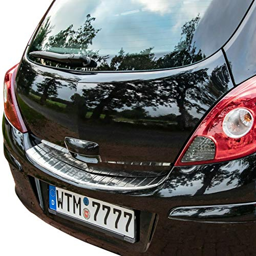 RECAMBO Ladekantenschutz Edelstahl kompatibel für OPEL Corsa D | 2006-2014 - Hochglanz poliert, Chrom Look - Styling und Schutz für die Stoßstange