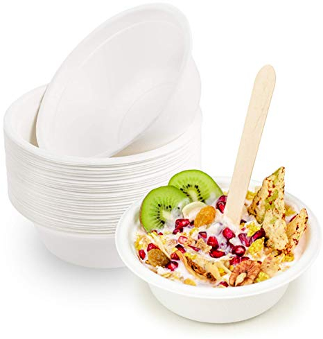 Sugarcane Bowls, 350ml (50 Pack), Bowls Perfect for Parties Made of Strong Bagasse, Biodegradable, Recyclable and Compostable…