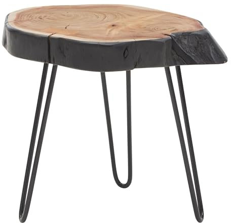 FineBuy Beistelltisch Akazie Massivholz/Metall Industrial 40x40x32cm Baumkante, Wohnzimmertisch Sofatisch Massiv Haarnadelbeine, Kleiner Anstelltisch Tisch Wohnzimmer