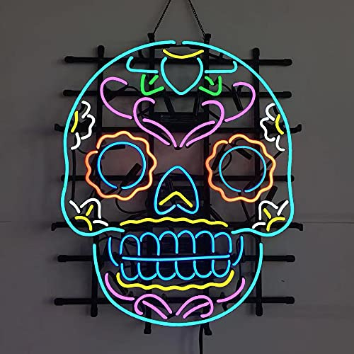 RNSLF Skull Design Neon Light Sign Handmade Real Glass Neon Tube Beer Bar Pub Party Wall Window Display Home Bedroom Garage Decoration
