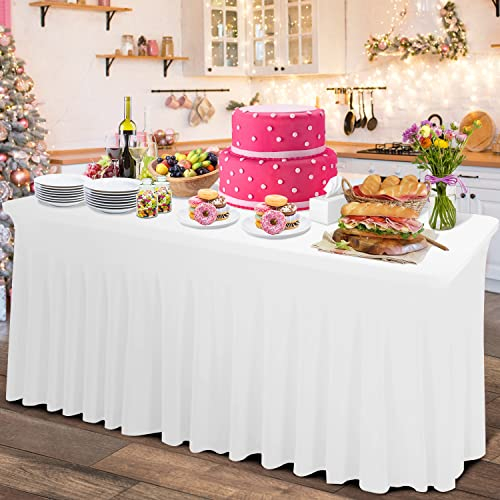 Rinpon Dicke 2 in 1 Spandex Tischrock und Tischdecke 6ft, rechteckige Tischdecke mit plissiertem Rock, faltenfreie rechteckige Tischdecke für Bankette und Vendor Event (weiß, 72 * 30 * 29)